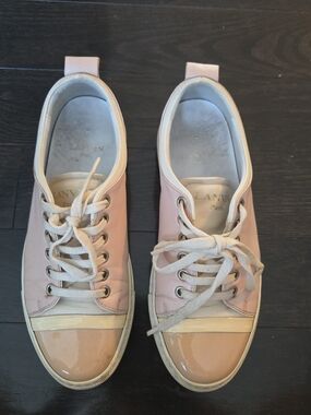 Lanvin Blush Pink Leather Sneakers with Nude Patent Cap-Toe